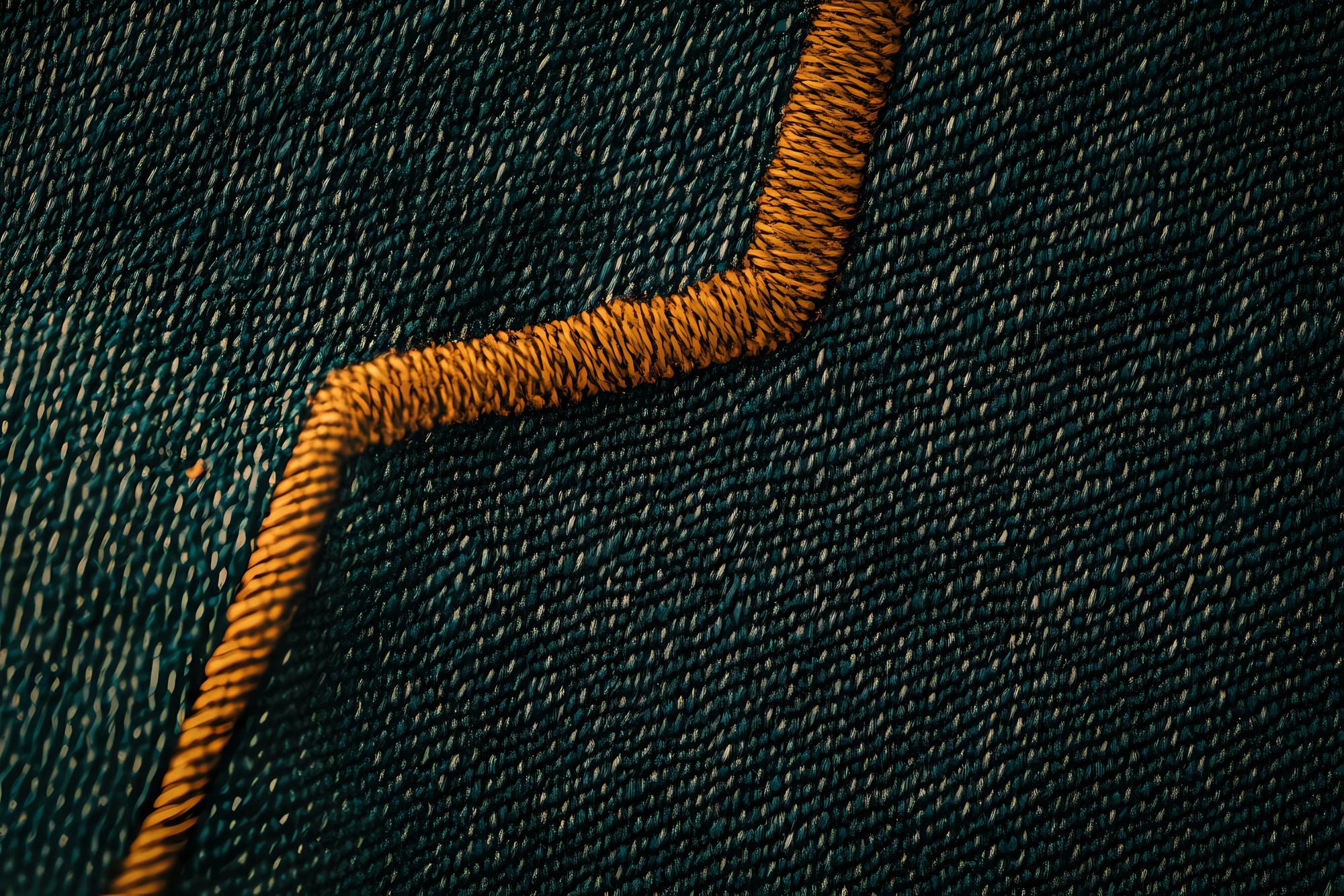 Close-up of precision embroidery on dark fabric